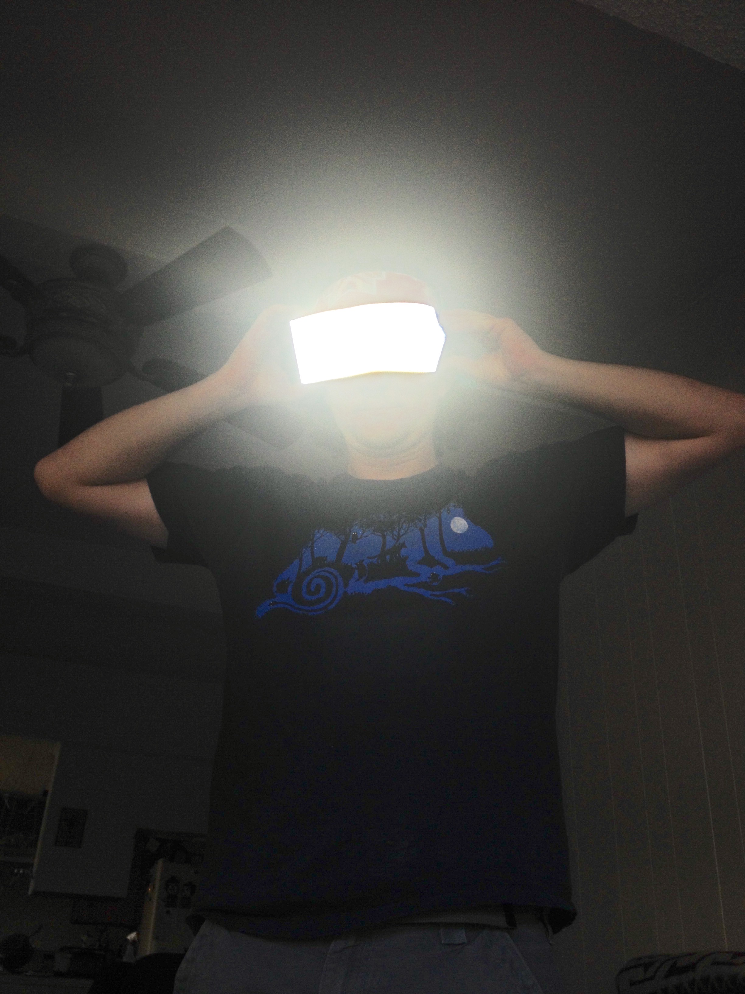 Jason with reflective tape obscuring his eyes